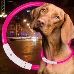 Светодиодный светящийся led ошейник с подсветкой для собак с USB зарядкой M-50см Розовый (205)