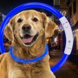 Светодиодный светящийся led ошейник с подсветкой для собак с USB зарядкой L-70см Синий (205)