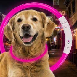 Светодиодный светящийся led ошейник с подсветкой для собак с USB зарядкой L-70см Розовый (205)