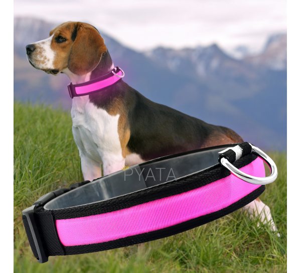Led нашийник для собак, що світиться з USB зарядкою USB GLOW RING Рожевий S (205)