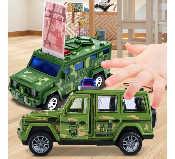 Дитяча електронна іграшка сейф-скарбничка машинка з купюроприймачем "Машина військова Hummer" YJ388-60 (259)