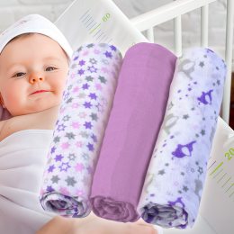 Набор детских муслиновых хлопковых пеленок для пеленания 70х70 см 3 шт Фиолетовый (SB)