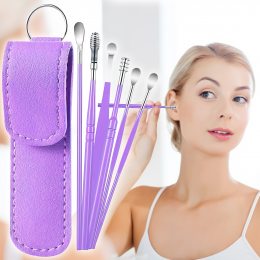 Многоразовый набор косметологических инструментов для чистки ушей с чехлом Tool Set Фиолетовый (205)