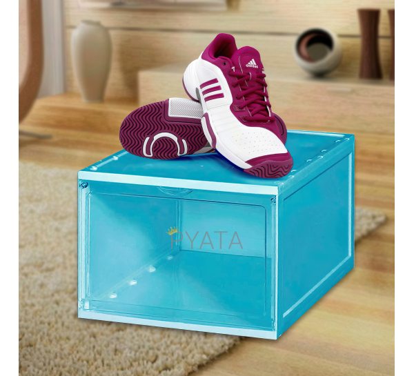 Складной пластиковый контейнер-органайзер бокс для хранения обуви B12-01 Голубой (HA-360)