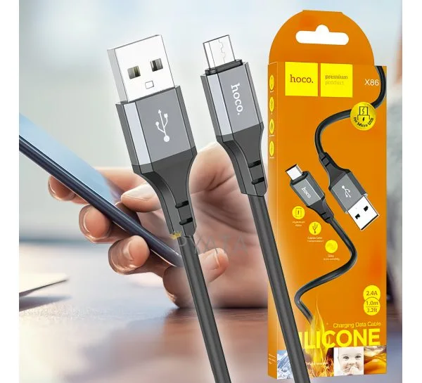 Зарядний кабель для телефону для заряджання та передачі даних MicroUSB HOCO X86 Чорний (206)