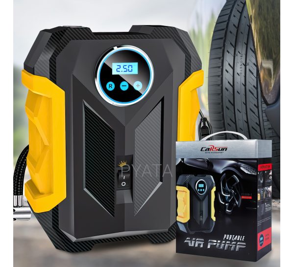 Портативный насос-компрессор для автомобильных шин с фонариком и цифровым дисплеем 12В Portable Air Pum  (205)
