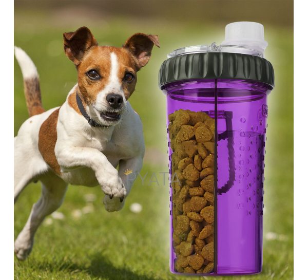 Подвійна пляшка для води та корму для собак Dexas Snack 480мл Фіолетова (205)