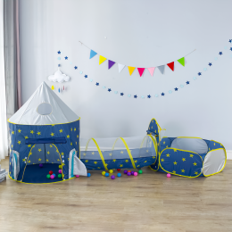 Детский игровой домик-палатка 3в1 с туннелем и бассейном под шарики Синий (626)