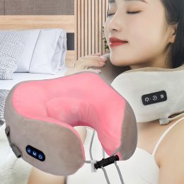 Массажная подушка с вибрацией и функцией памяти с 3 функциями U-Shaped Massage Pillow Розовая