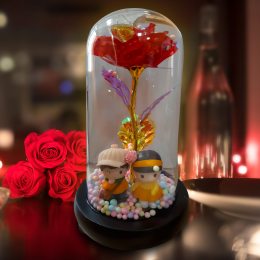Подарочная декоративная роза в колбе с Led подсветкой и фигурками D9/C 21см