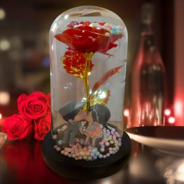 Подарочная декоративная роза в колбе с Led подсветкой и фигурками D9/A 21см