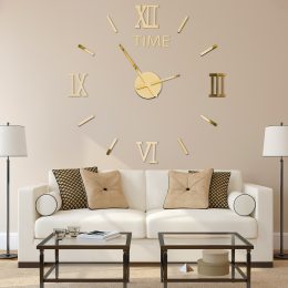 Настінні самоклеючі кварцові 3д годинник DIY Clock ZH173720 Золоті