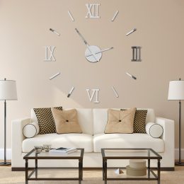 Настенные самоклеющиеся кварцевые 3д часы DIY Clock ZH173720 Серебряные 