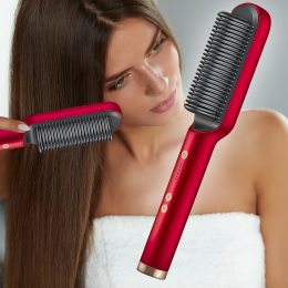 Гребінець-випрямляч для випрямлення та завивки волосся в домашніх умовах з турмаліновим покриттям Hair Straightener HQT-909 Червоний
