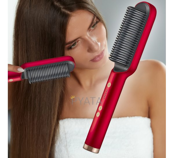 Расческа-выпрямитель для выпрямления и завивки волос в домашних условиях с турмалиновым покрытием Hair Straightener HQT-909 Красный