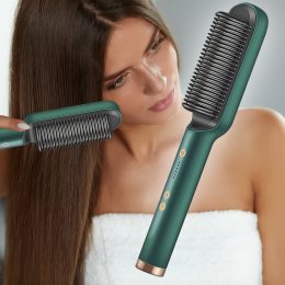 Расческа-выпрямитель для выпрямления и завивки волос в домашних условиях с турмалиновым покрытием Hair Straightener HQT-909 Зеленый