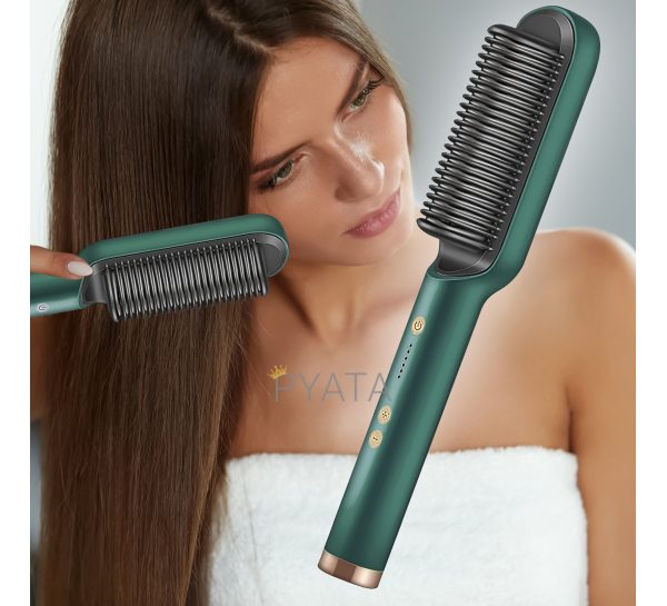 Расческа-выпрямитель для выпрямления и завивки волос в домашних условиях с турмалиновым покрытием Hair Straightener HQT-909 Зеленый