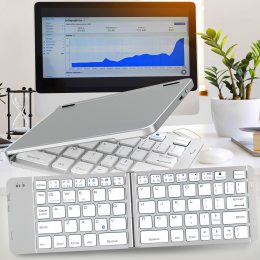Беспроводная складная портативная bluetooth клавиатура из алюминиевого сплава 180mAh Серебряная (626)