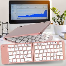 Бездротова складна портативна bluetooth клавіатура із алюмінієвого сплаву 180mAh Рожева (626)