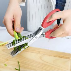 Кухонные ножницы для быстрой нарезки зелени Herb Scissors 5 острых лезвий Красные (В)