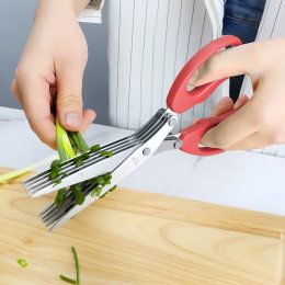 Кухонные ножницы для быстрой нарезки зелени Herb Scissors 5 острых лезвий Красные (В)