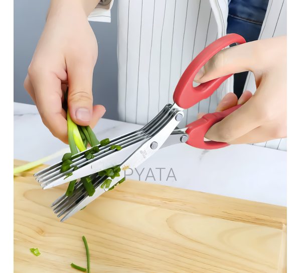 Кухонные ножницы для быстрой нарезки зелени Herb Scissors 5 острых лезвий Красные (В)