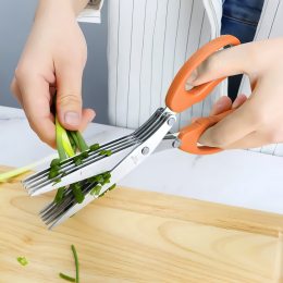 Кухонные ножницы для быстрой нарезки зелени Herb Scissors 5 острых лезвий Оранжевые (В)
