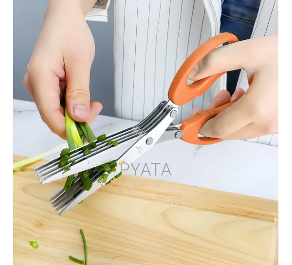 Кухонні ножиці для швидкого нарізування зелені Herb Scissors 5 гострих лез Помаранчеві (В)