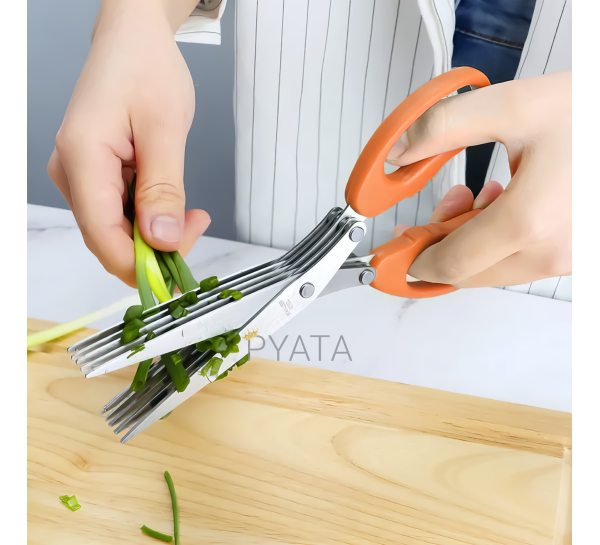 Кухонные ножницы для быстрой нарезки зелени Herb Scissors 5 острых лезвий Оранжевые (В)