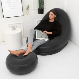 Надувное велюровое кресло-диван с пуфиком AIR SOFA Черный (205)