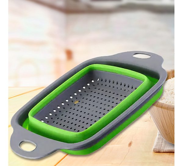 Розкладний силіконовий друшляк Collapsible filter baskets, 2в1, квадратний Зелений