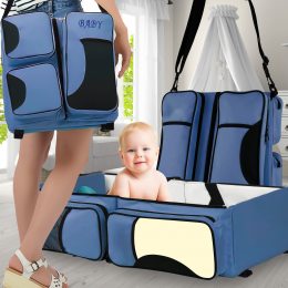 Переносная портативная универсальная сумка-органайзер трансформер для детей Ganen Baby Bed and Bag Синий