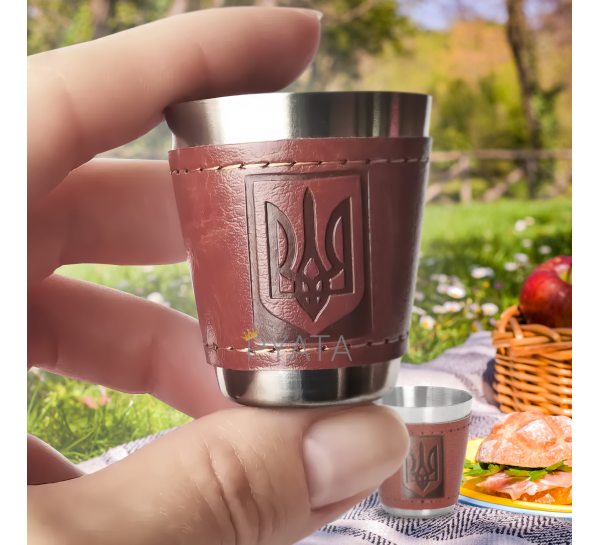 Туристичний набір похідних склянок-чарок-4шт з гербом України в чохлі 4см