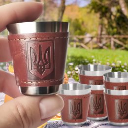 Туристический набор походных стаканов-рюмок-6 шт с гербом Украины в чехле 10см
