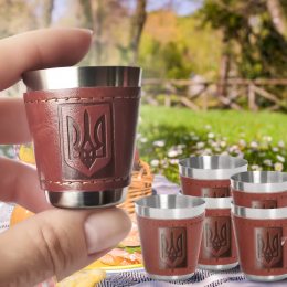 Туристический набор походных стаканов-рюмок-6шт с гербом Украины в чехле 5см