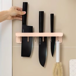 Настенная самоклеящаяся подставка-органайзер для ножей и кухонных приборов на крючках Бежевый (205)