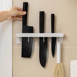 Настінна самоклеюча підставка-органайзер для ножів та кухонних приладів на гачках Сірий (205)