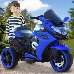 Дитячий електромобіль-мотоцикл зі світломузикою на пульті керування MOTO 5588(AM-68) Синій (360T)