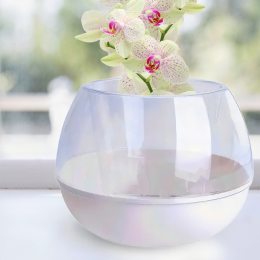 Горщик для орхідей "Сфера" 16х12 см 0,5л ⌀ 10 см прозорий-біла роза/2469