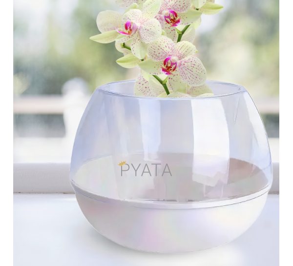 Горщик для орхідей "Сфера" 16х12 см 0,5л ⌀ 10 см прозорий-біла роза/2469