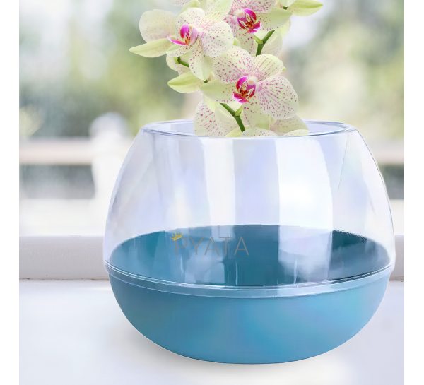 Горщик для орхідей "Сфера" 22х16 см 1,3л ⌀ 14 см прозорий-сизо блакитний/116008/2469