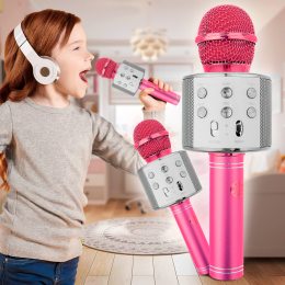 Бездротовий портативний bluetooth караоке мікрофон з динаміком Q7 Wireless Wster WS-858 Рожевий (HA-50)