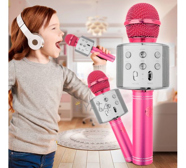 Бездротовий портативний bluetooth караоке мікрофон з динаміком Q7 Wireless Wster WS-858 Рожевий (HA-50)