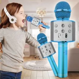 Бездротовий портативний bluetooth караоке мікрофон з динаміком Q7 Wireless Wster WS-858 Блакитний (HA-50)