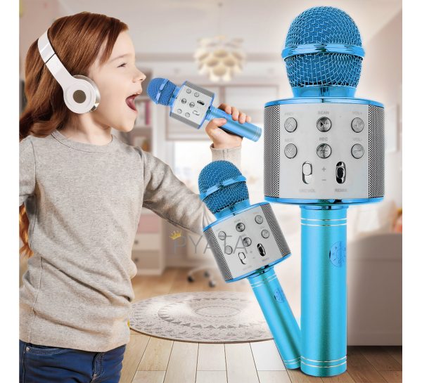Бездротовий портативний bluetooth караоке мікрофон з динаміком Q7 Wireless Wster WS-858 Блакитний (HA-50)