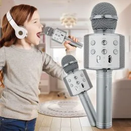 Бездротовий портативний bluetooth караоке мікрофон з динаміком Q7 Wireless Wster WS-858 Сірий (HA-50)