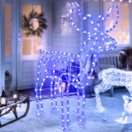 Новогодняя светящиеся светодиодная фигура из гирлянд дюралайта "Новогодний олень" 43 х 46 см Синий