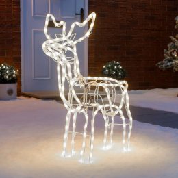 Новорічна світлодіодна світлодіодна фігура з гірлянд дюралайту "Новорічний олень" крутиться голова 88 х 116 см Великий Білий