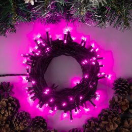 Новогодняя уличная LED гирлянда зеленый провод DRF 180 LED 16 метров Розовая (2024)
