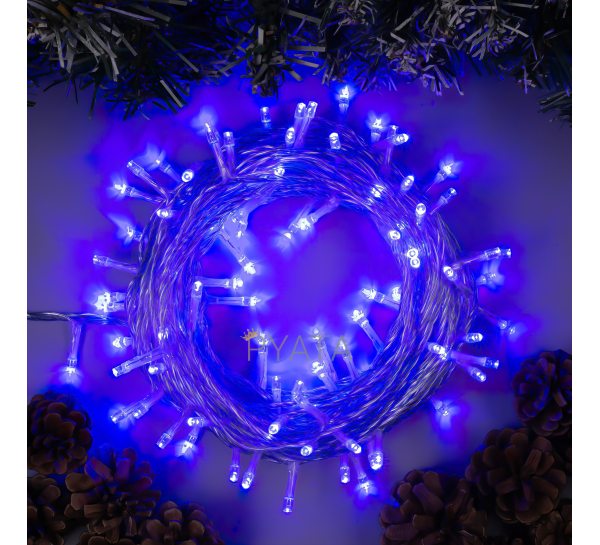 Новогодняя уличная LED гирлянда белый провод 580 LED 50 метра Синяя (2024)